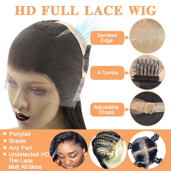VIPWigs Full Lace Wig Straight Pre-plucked Human Hair Wig FLW04