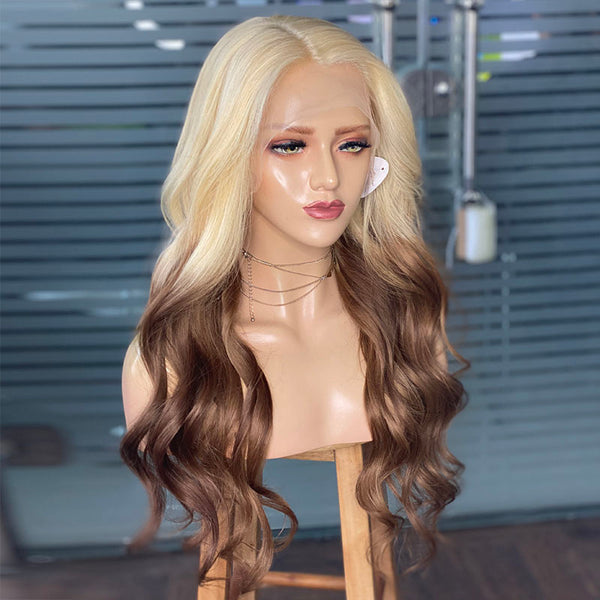 VIPWIGS 13X4 SKINLIKE HD LACE FULL FRONT WIG BODY WAVE 613# OMBRE CHOCOLATE COLOR HAIR HL03