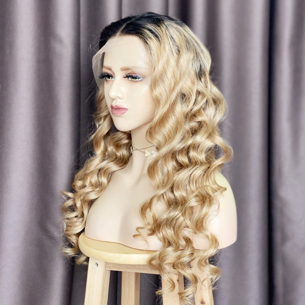 VIPWigs Skinlike HD Lace Front Wig Loose Wave Honey Blonde Color LFW085
