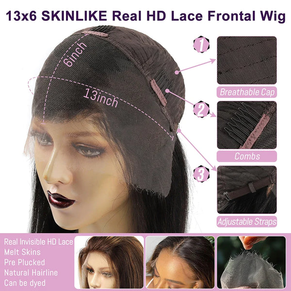 VIPWigs 13x6 Skinlike HD Lace Full Frontal Deep Parting Straight Lace Front Wig LFW203