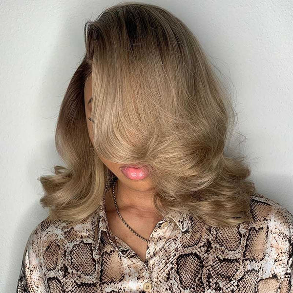 VIPWIGS SKINLIKE Real HD Lace Front Wave Bob Ombre Ash Blonde Hair LFW172