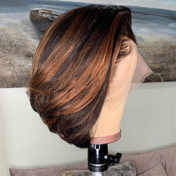VIPWigs 1B/#30 Lace Front Wig Highlight Skinlike Real HD Lace BOB Wig LFW129