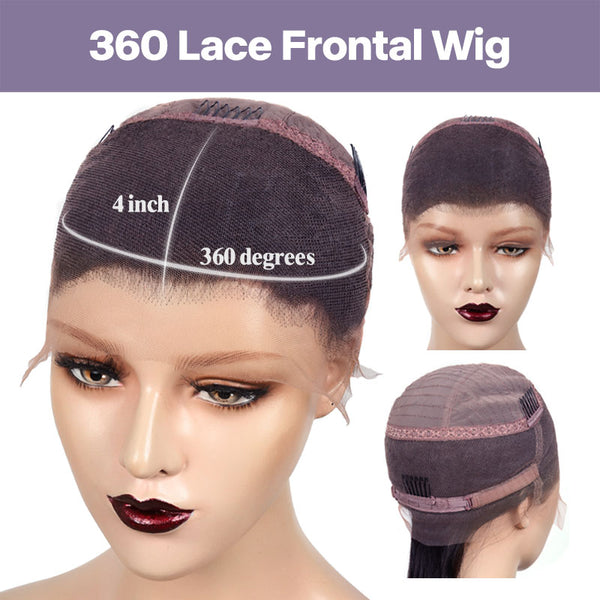 VIPWIGS 360 Lace Frontal Wig Kinky Straight Natural Color Pre-plucked Hair OLW004