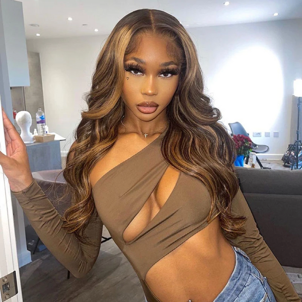VIPWigs SKINLIKE HD Lace Frontal Wig Highlight Color Body Wave Hair LFW303