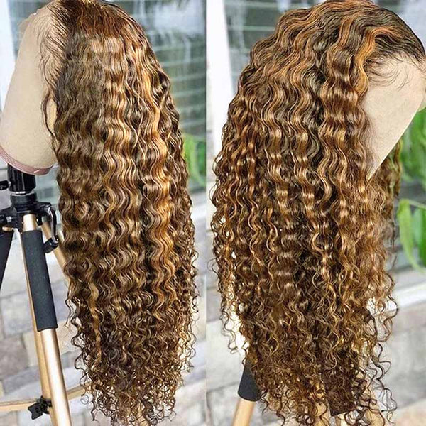 VIPWigs SKINLIKE HD Lace HD Frontal Wig Highlights Brown Curly LFW027