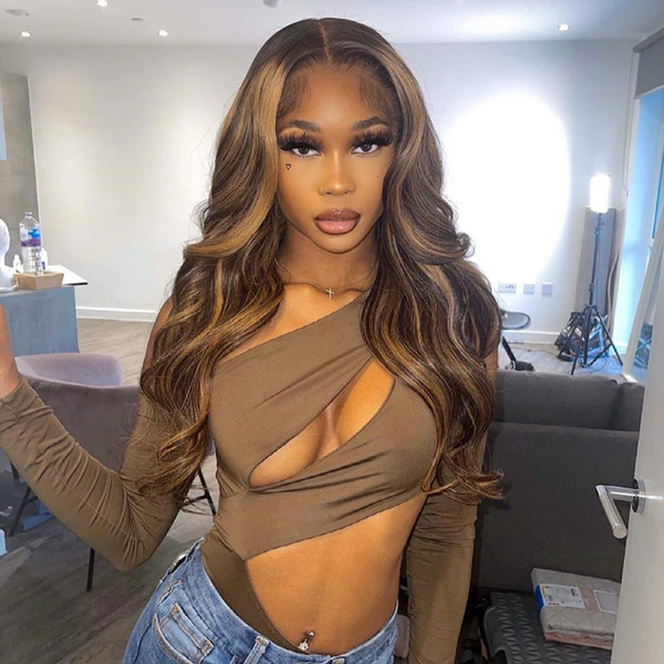 VIPWigs SKINLIKE HD Lace Frontal Wig Highlight Color Body Wave Hair LFW303