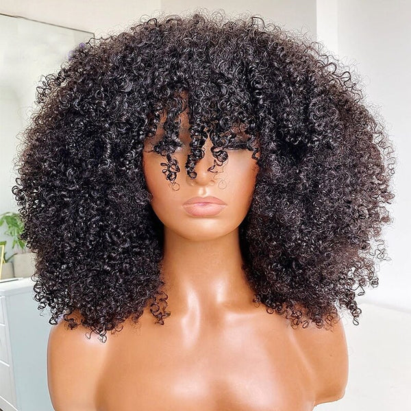 VIPWigs Kinky Curly Lace Front Wig With Bangs Full Big Hair LFW136