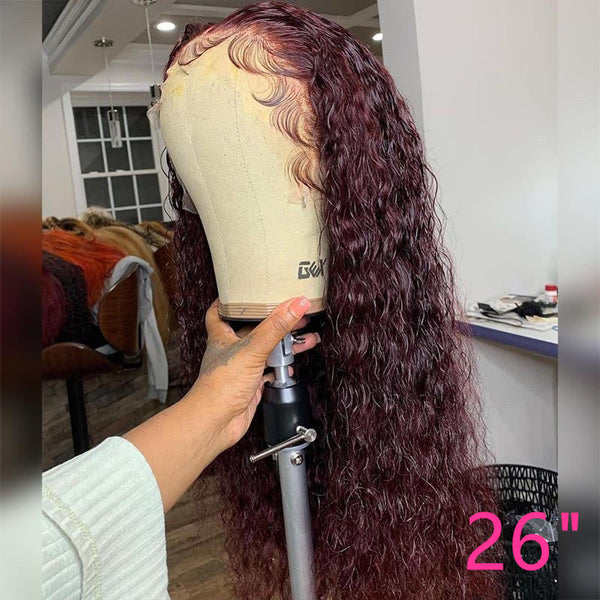 VIPWigs 13x4 Lace Frontal Wig 99J Burgundy Color Curly Hair LFW118