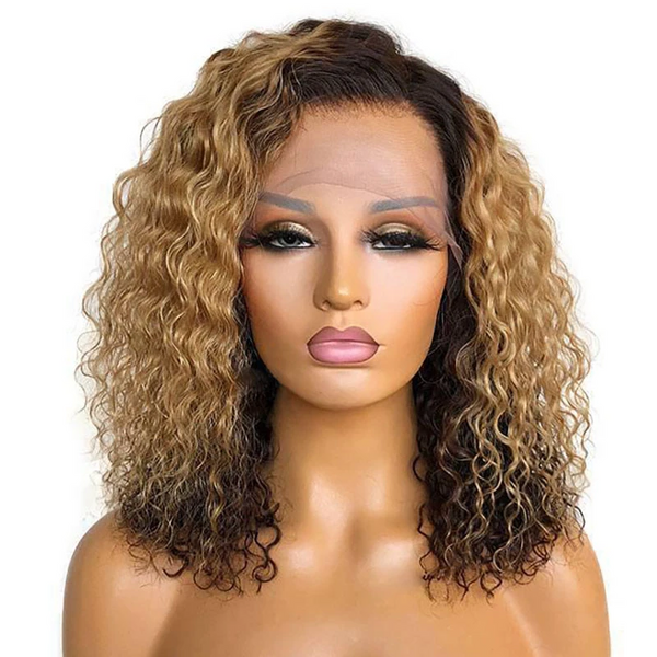 VIPWigs SKINLIKE HD Lace Bob Ombre Blonde Color Wave Curly Wig LFW180