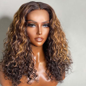 VIPWigs Skinlike HD Lace Highlight Color Curly Style Lace Front Wig LFW156